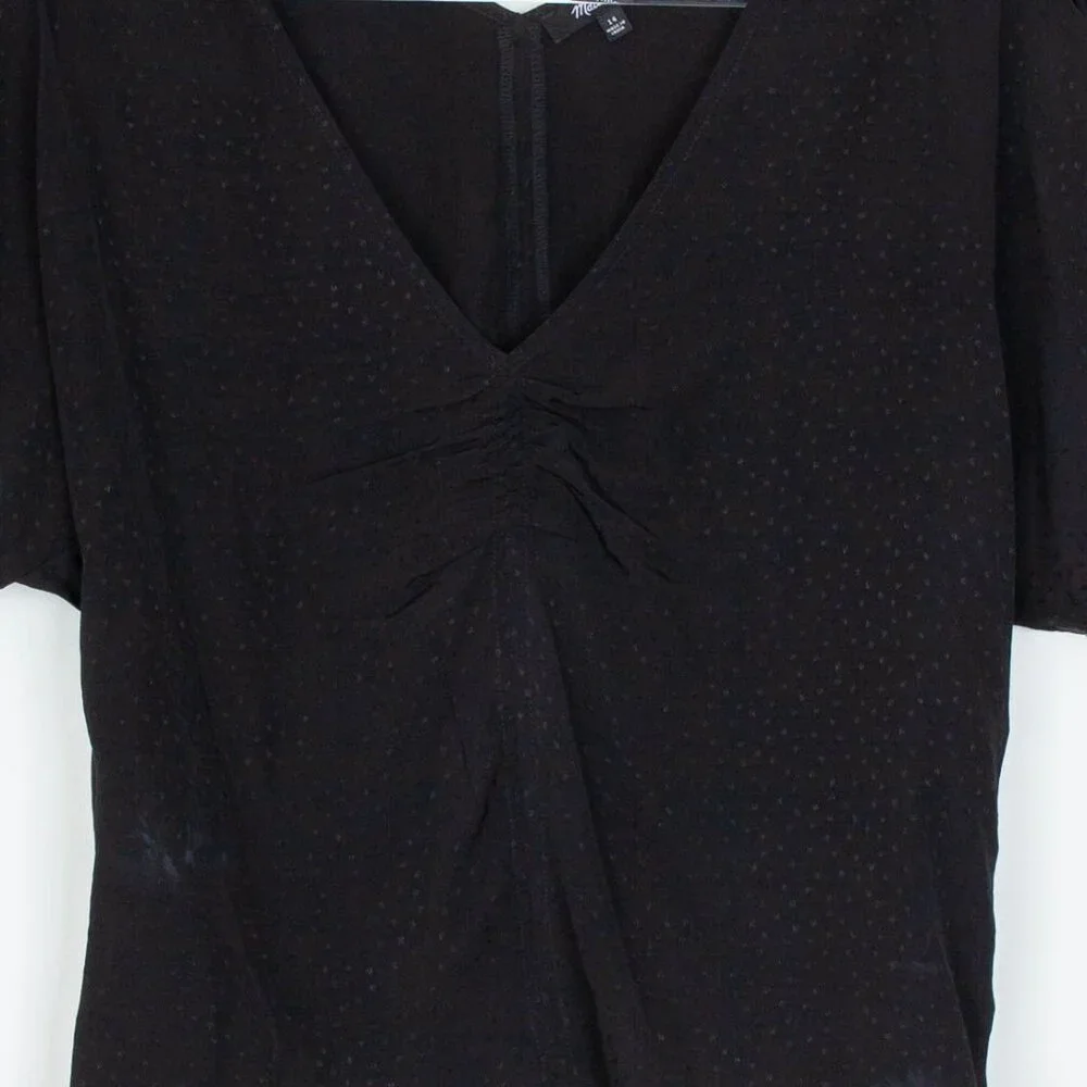 Madewell Womens Puff‎ Sleeve Top Floral Jacquard Size 14 Black Whimsigoth Witchy